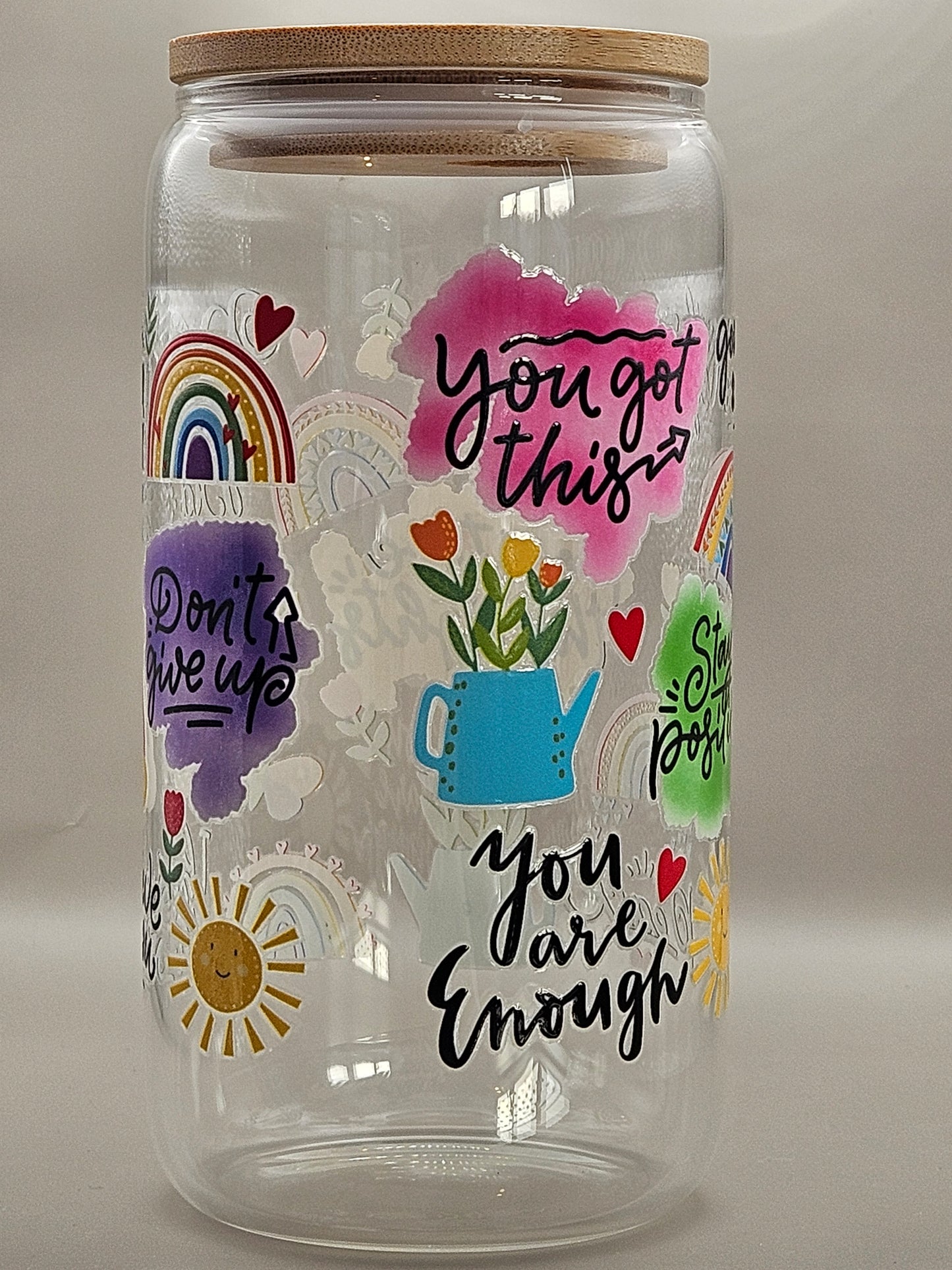 Positive thoughts, glass can