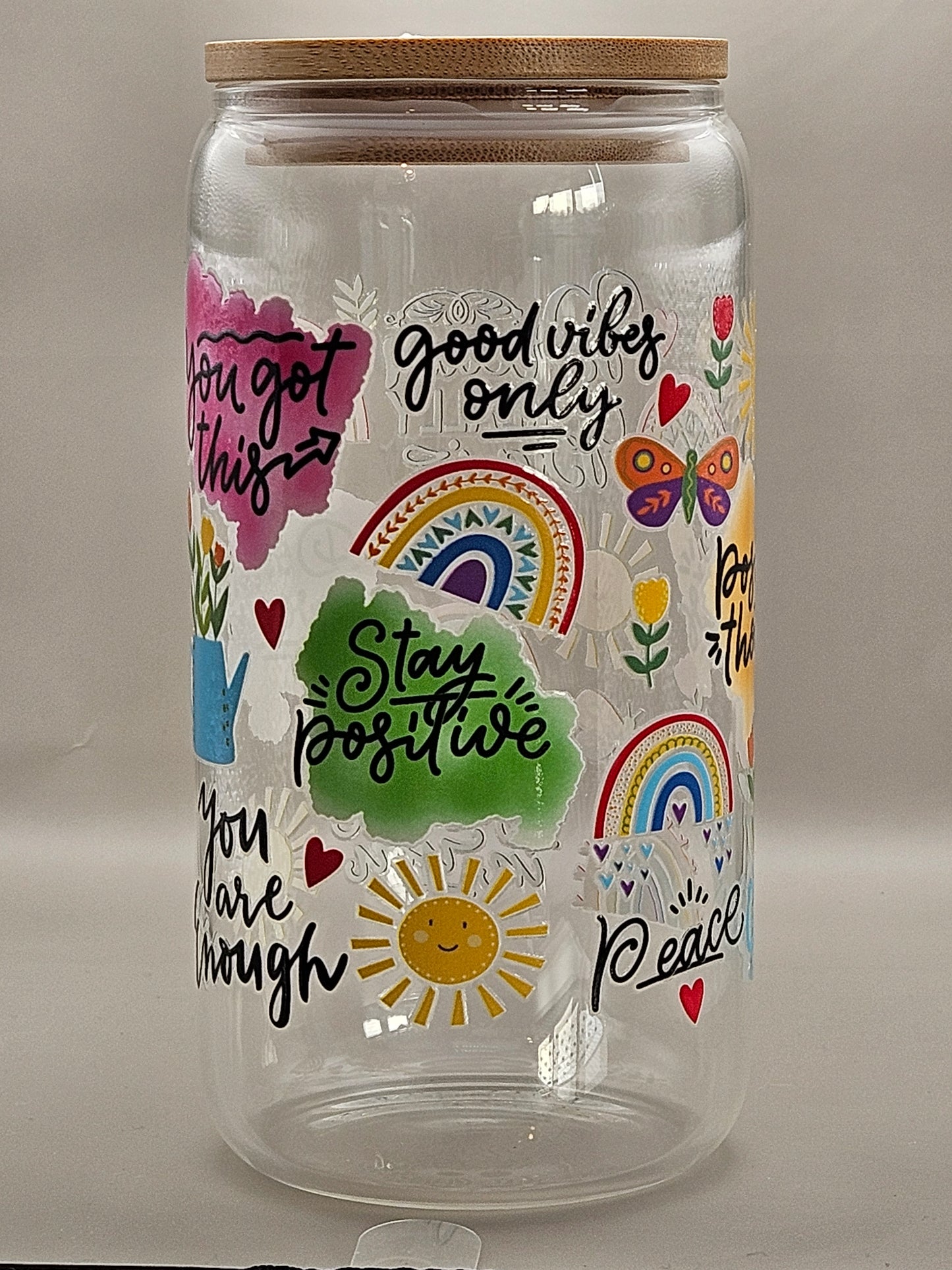 Positive thoughts, glass can