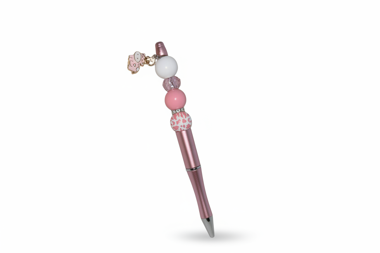 Beaded pen with hanging cow pendant