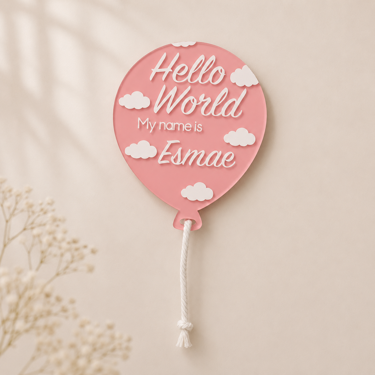 Pink Personalised Hello World Balloon Sign