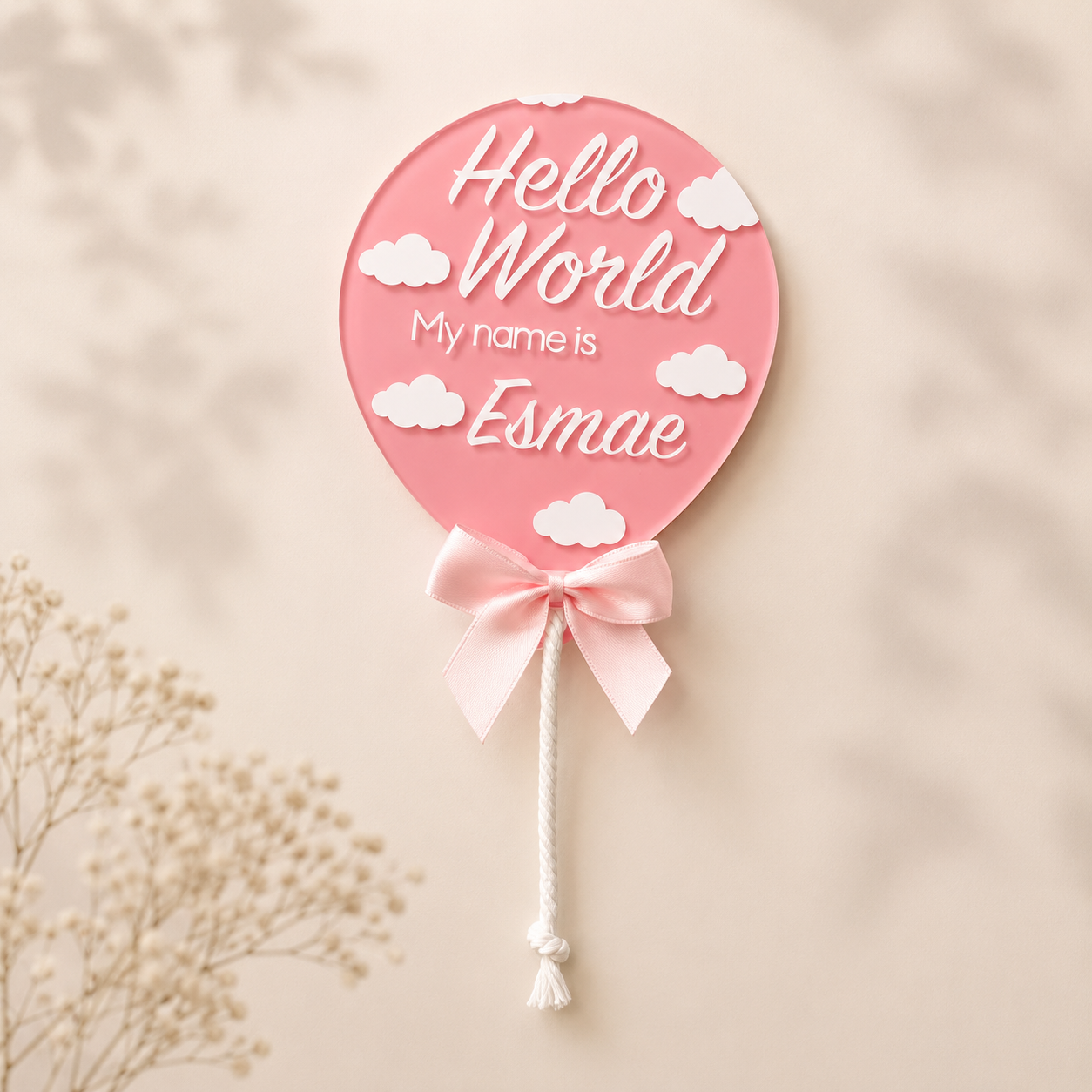 Pink Personalised Hello World Balloon Sign