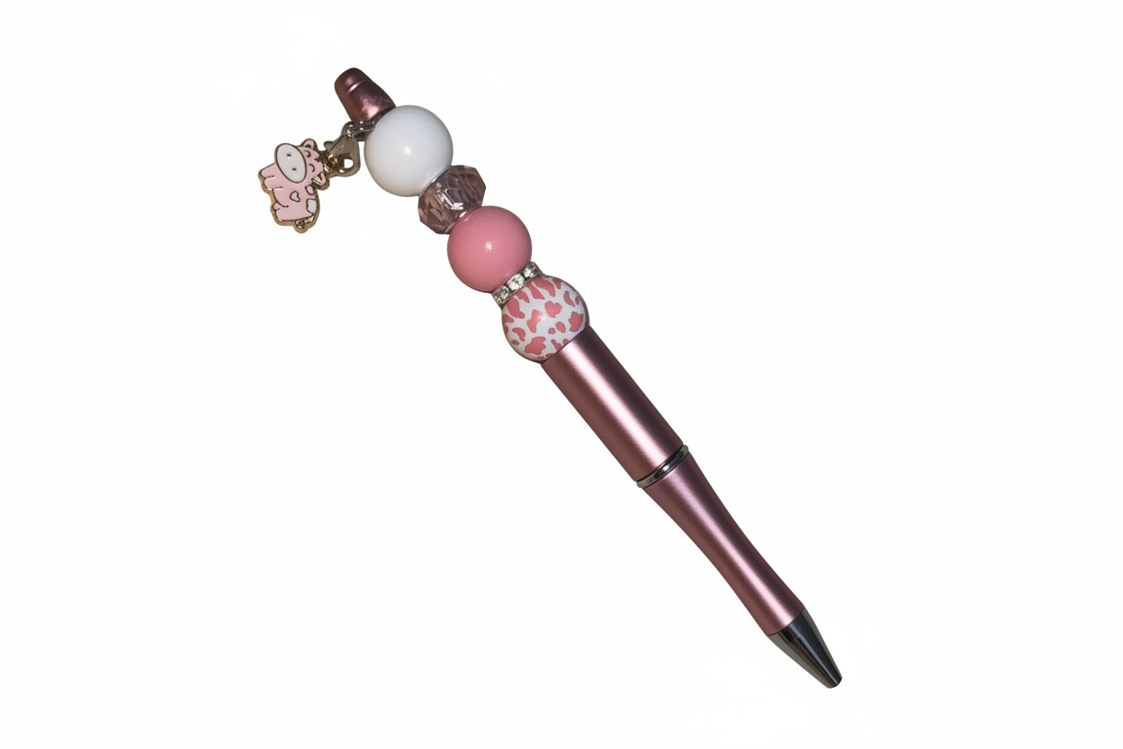 Beaded pen with hanging cow pendant