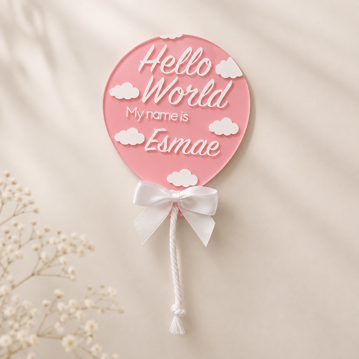 Pink Personalised Hello World Balloon Sign