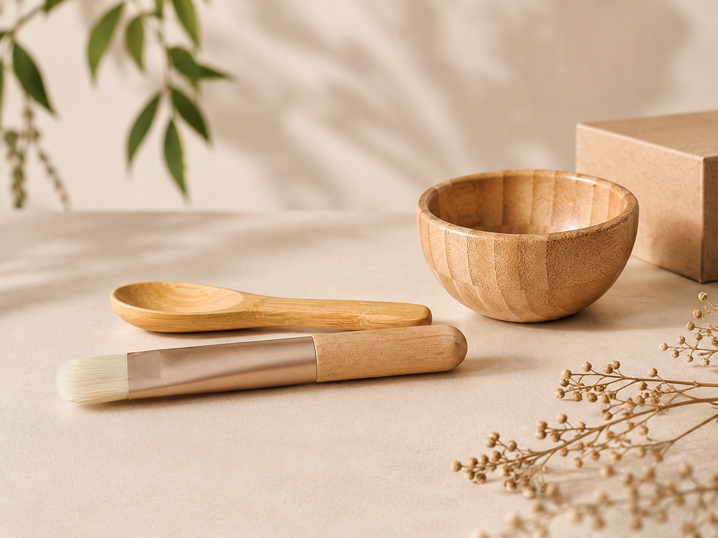 Face Mask Mixing Bowl Set With Brush & Spoon - Wooden Brush Applicator -Bamboo Skin Care Tools-Non-Toxic Face Mask Kit