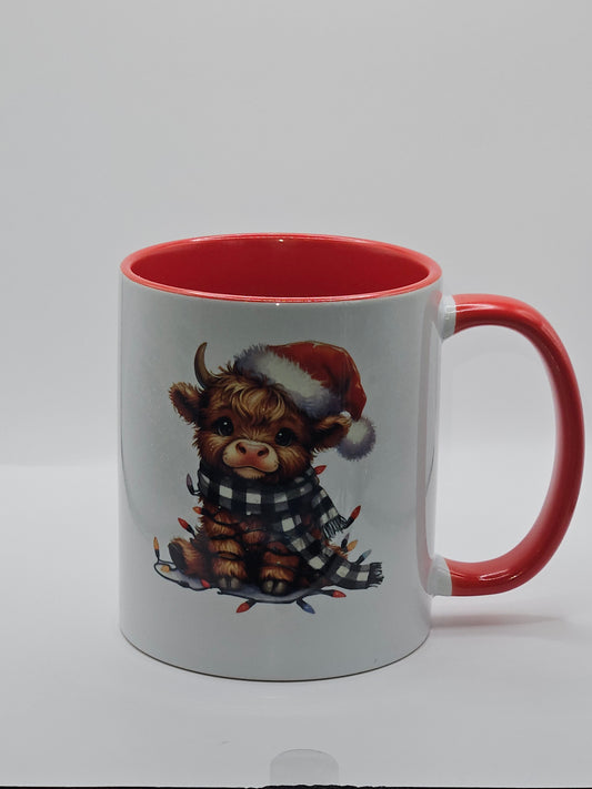 Christmas highland cow mug